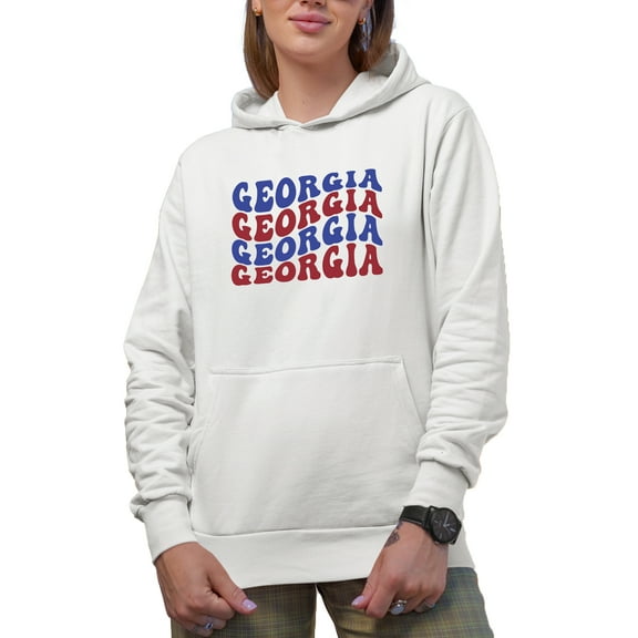 Georgia, USA State or Country, Groovy Retro Wavy Text Merch Gift, White Hooded Sweatshirt or Hoodie, 3XL