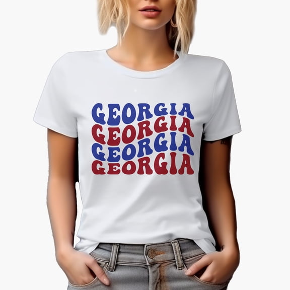 Georgia, USA State or Country, Groovy Retro Wavy Text Merch Gift, White T-Shirt, XL