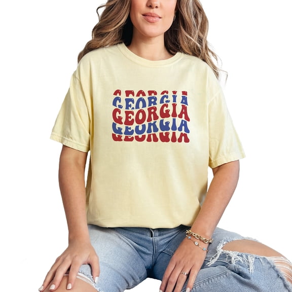 Georgia, USA State or Name of Country, Groovy Retro Wavy Text, Butter Comfort Colors T-Shirt, 2XL