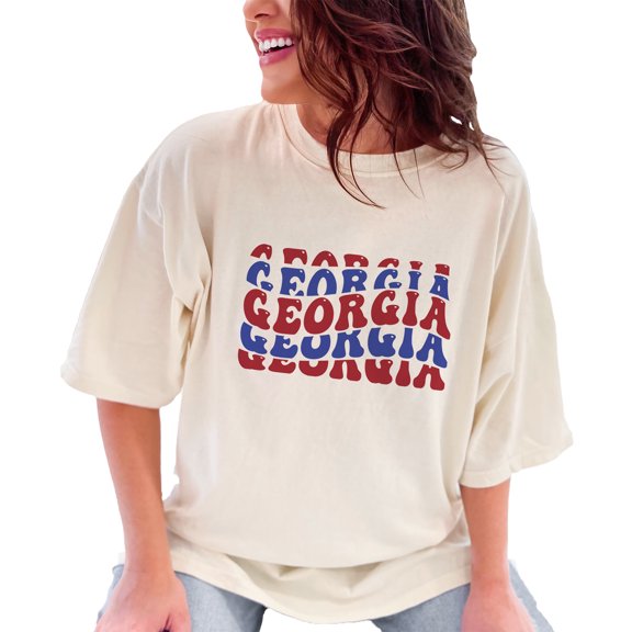 Georgia, USA State or Name of Country, Groovy Retro Wavy Text, Ivory Comfort Colors T-Shirt, Large