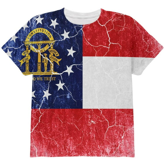 Georgia Vintage Distressed State Flag All Over Youth T Shirt Multi YMD