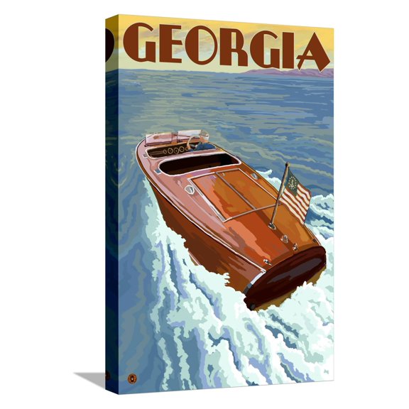 Art.com Georgia - Wooden Boat on Lake Stretched Canvas Print Wall Art by Lantern Press, 12" x 18"