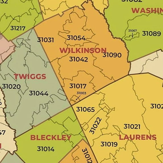 Georgia ZIP Code Map with Counties - Standard - 36" x 42.25" Paper