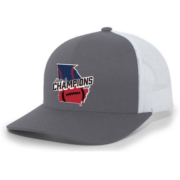 Georgia the State of Champions Baseball Football National Sports Champs Mens Mesh Back Trucker Hat, Charcoal/White