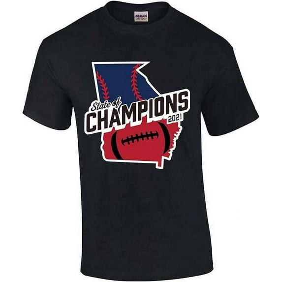Georgia the State of Champions Baseball Football National Sports Champs T-shirt Graphic Tee-Black-small