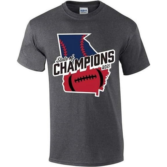 Georgia the State of Champions Baseball Football National Sports Champs T-shirt Graphic Tee-Dark Heather-xl