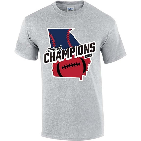 Georgia the State of Champions Baseball Football National Sports Champs T-shirt Graphic Tee-Sports Grey-large