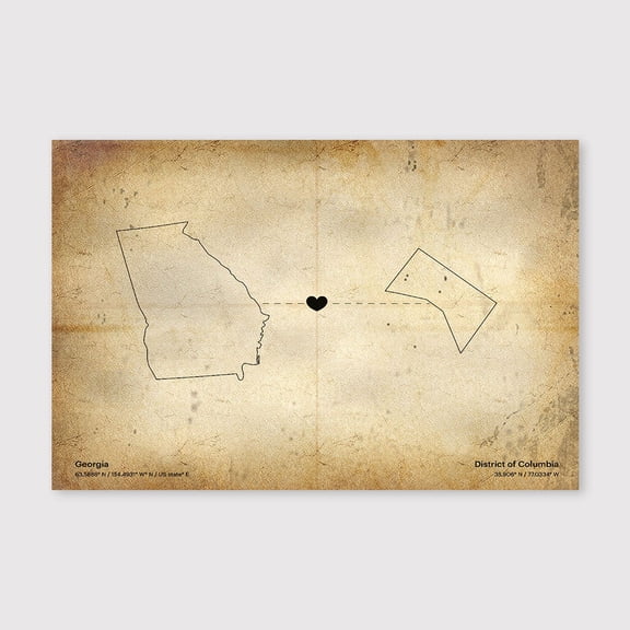 Georgia to DC Map Canvas Wall Art 8x12 inch -Georgia to DC Map Minimalist Vintage Canvas Artwork for Living Room and Office Decor
