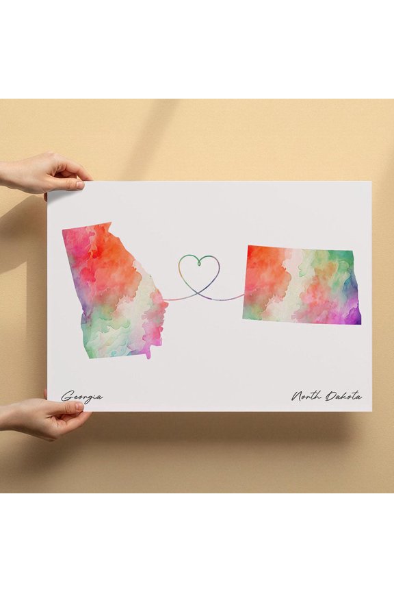 Georgia to North Dakota Canvas Wall Art 8x12 inch – Georgia to North Dakota Abstract Canvas Artwork – Elegant Watercolor Decoration for Bedroom