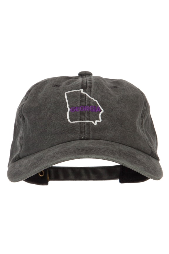 Georgia with Map Outline Embroidered Washed Cotton Twill Cap - Black OSFM
