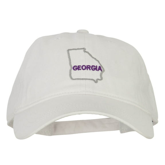 Georgia with Map Outline Embroidered Washed Cotton Twill Cap - White OSFM