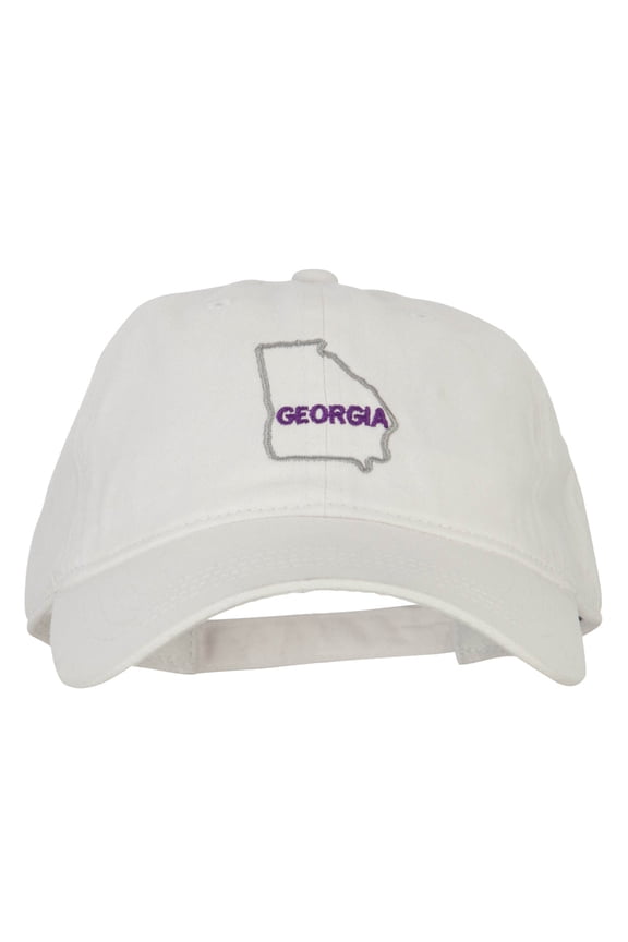 Georgia with Map Outline Embroidered Washed Cotton Twill Cap - White OSFM