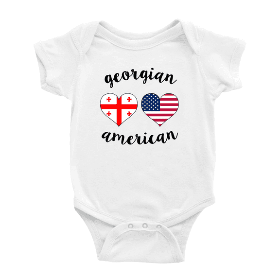 Georgian American Flag Two Hearts Baby Romper Bodysuit For Boy Girl (White, 6-12 Months)