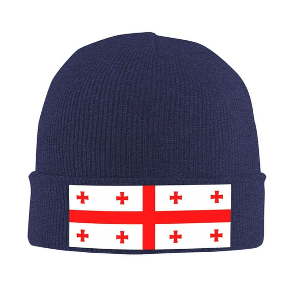 Georgian Flag Beanie Hat Men Women Warm Printed Cap Knit Beanies Hats Outdoor Winter Navy Blue
