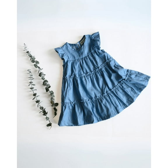 Georgie Tiered Flutter Sleeve Dress - Light Denim