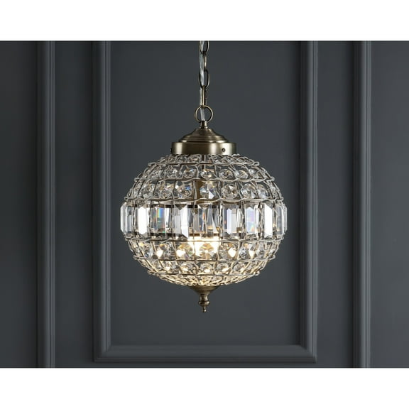 JONATHAN Y Georgina 12" Crystal/Metal LED Pendant Pendant, Antique Brass
