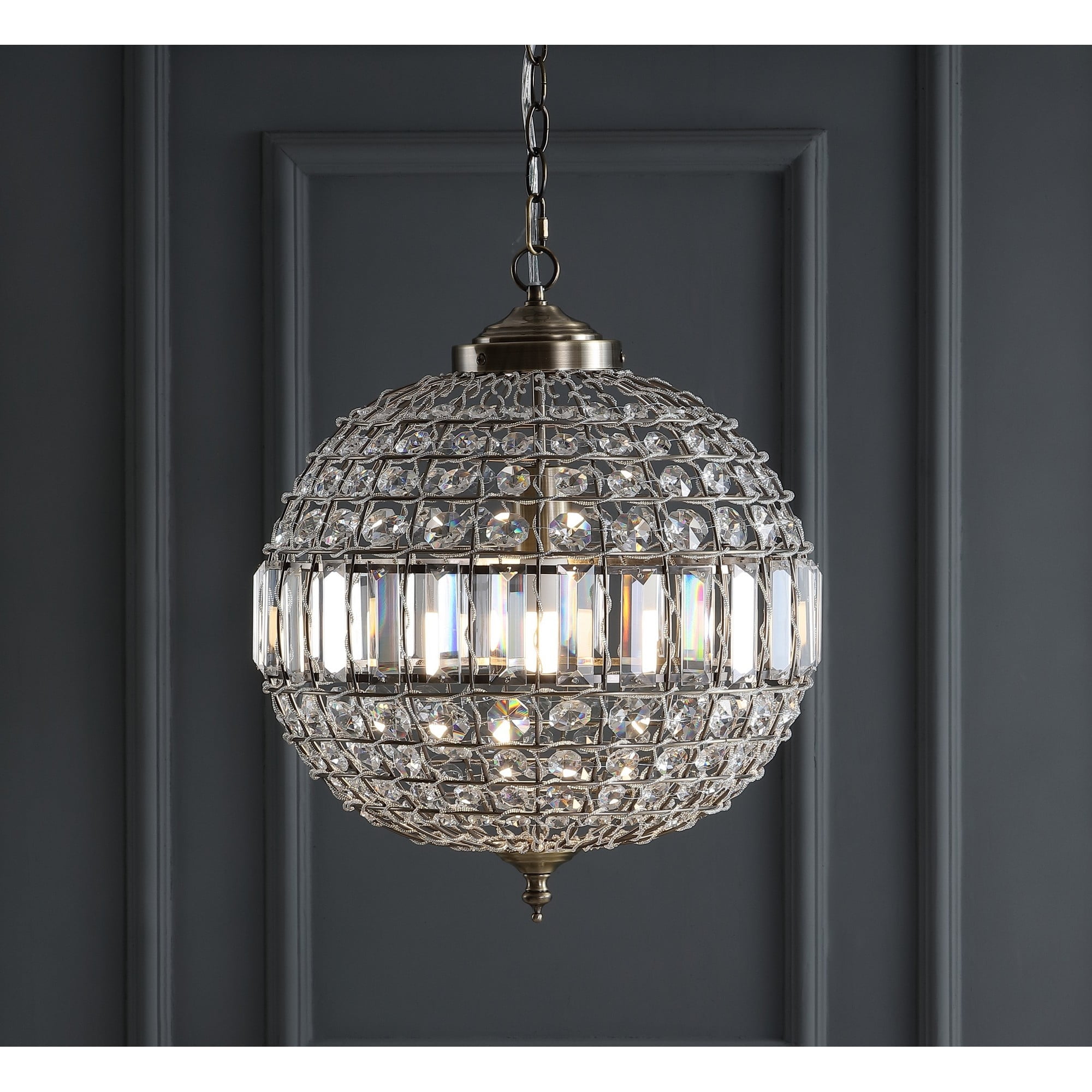 Georgina 16" Antique Brass Crystal LED Drum Pendant
