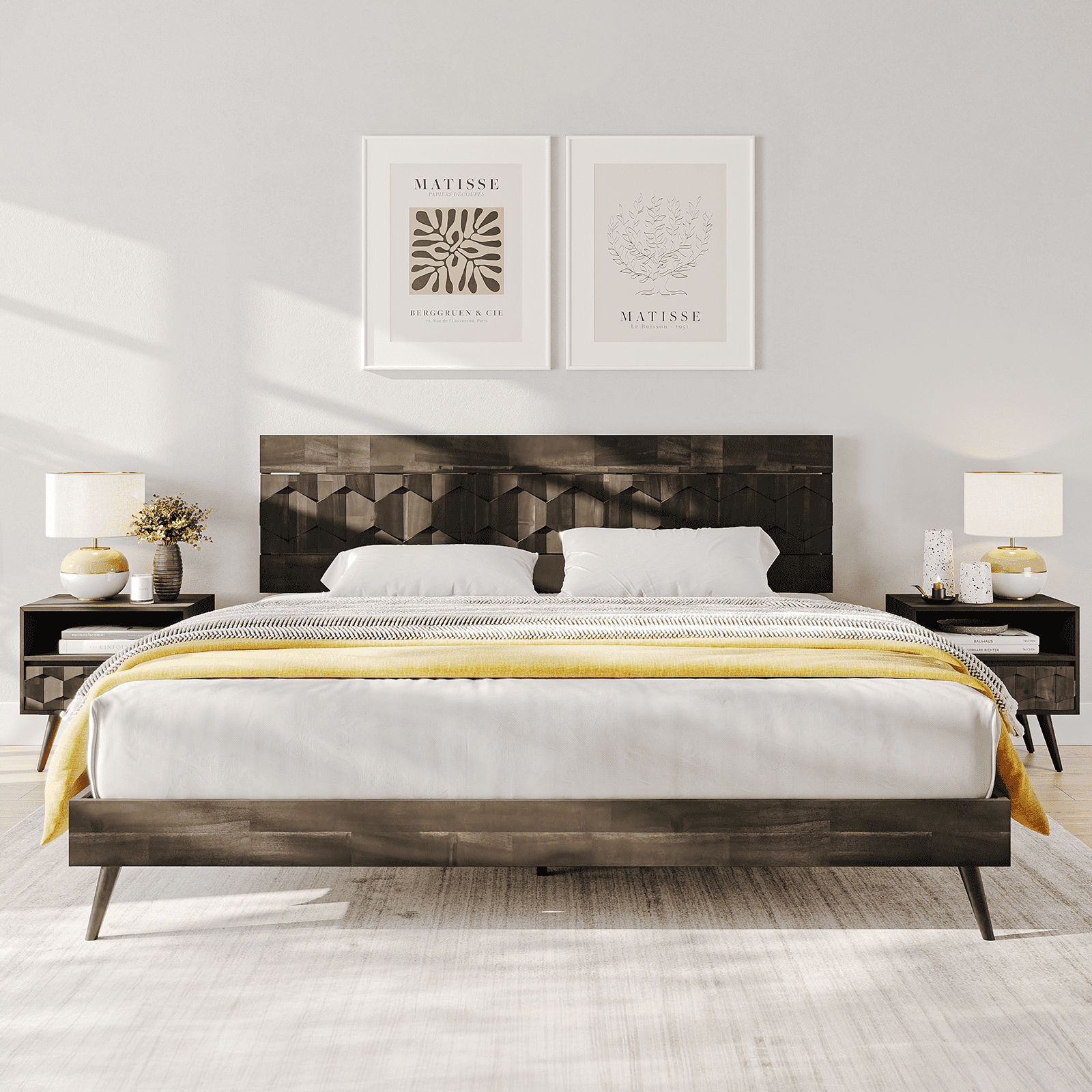 Patronza King Size Solid Wood Platform Bed Frame with Patronza King Size Solid Wood Platform Bed Frame with