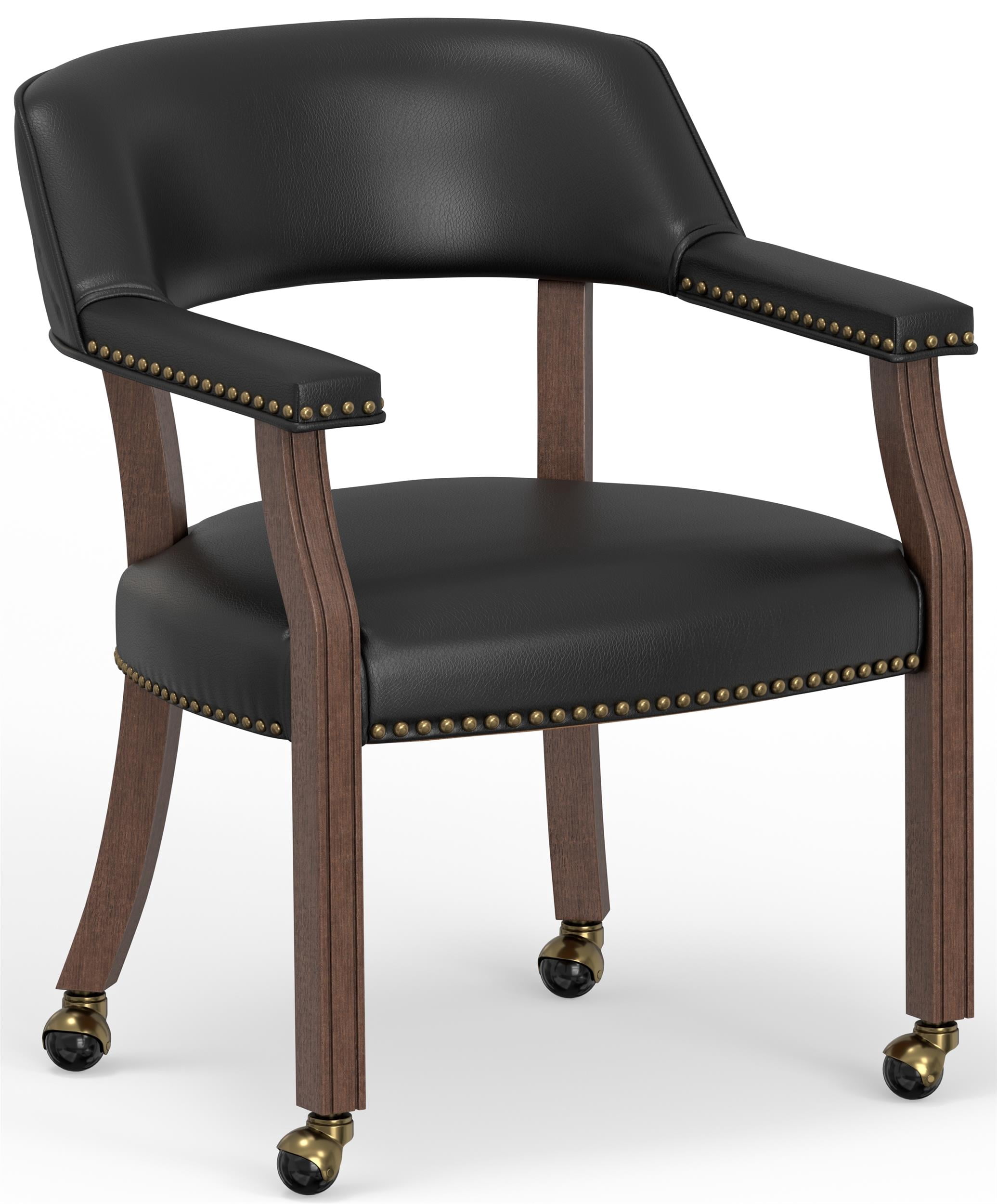 Georgio Dining and Game Chair in Walnut with Black Faux Leather with Casters