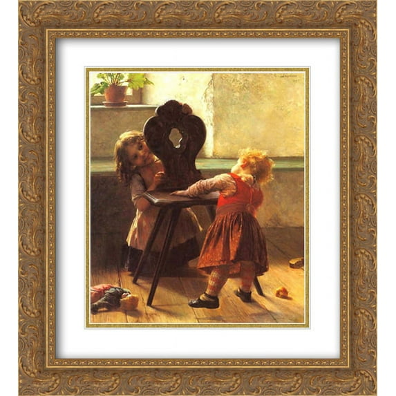Georgios Jakobides 2x Matted 20x24 Gold Ornate Framed Art Print 'Peek-a-boo'