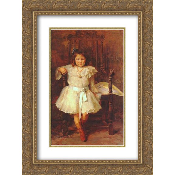 Georgios Jakobides 2x Matted 20x24 Gold Ornate Framed Art Print 'Portrait of Young Girl'