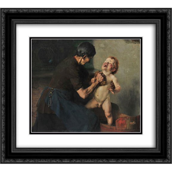 Georgios Jakobides 2x Matted 24x20 Black Ornate Framed Art Print 'Cold Shower'