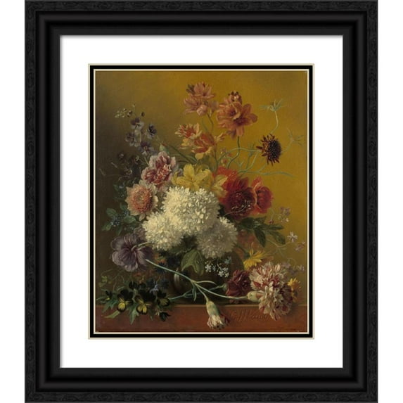 Georgius Jacobus Johannes van Os 15x18 Black Ornate Wood Framed Double Matted Museum Art Print Titled - Still Life with Flowers (1820)