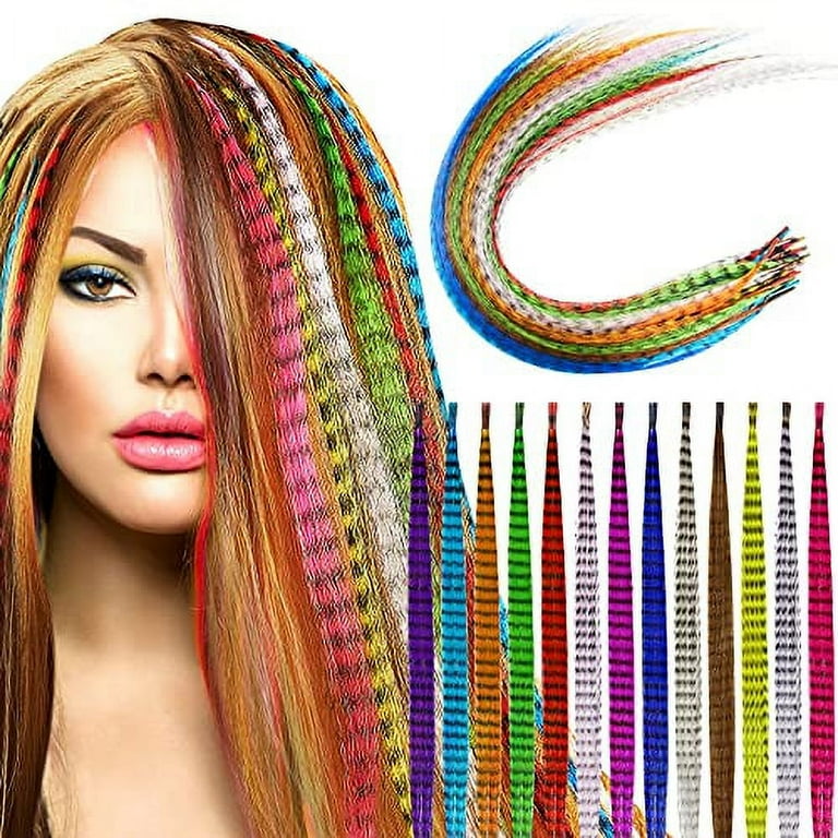 Geosar 78 Pieces Synthetic Feather Hair Mixed Color Feather Extensions Not Real Feather Hair Extensions Colorful Hair Feathers Extensions Long