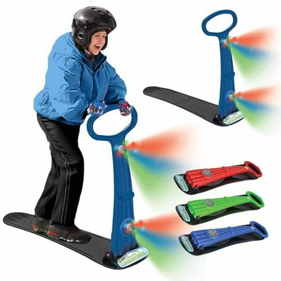 Geospace Winter Fun Foldable Snow Scooter, Ski Skate, Ski Skooter, Snow Sled, Kids Snowboard with 2 LED Light Multi-Purpose Portable Sandboard, Snow Skate, and Kids/Teenager Sled