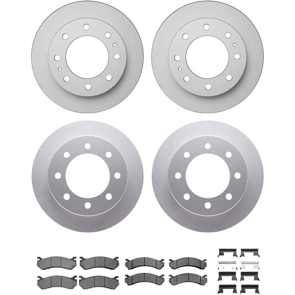 Geostop Rotors and 5000 Advanced Brake Pads (Ceramic) with Hardware for GMC Sierra 3500 HD (2007-2010) Cast Iron