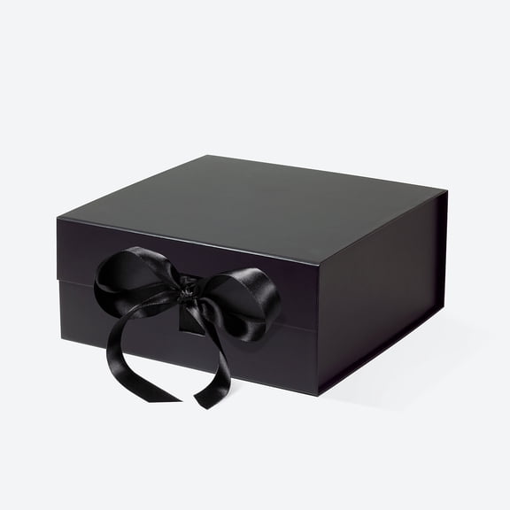 Geoto 10"×10"×4.5" C5 Square Size Luxury Rigid Magnetic Closure Collapsible Gift Box,Foldable Boxes for Gift Wrapping Wholesale(Black with Ribbon)