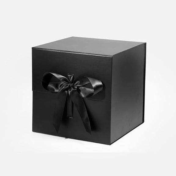 Geoto 11"×11"×11" Medium Cube Size Luxury Candle Packaging Box, Rigid Cardboard Chocolate Packaging Boxes Wholesale(Black with Ribbon)