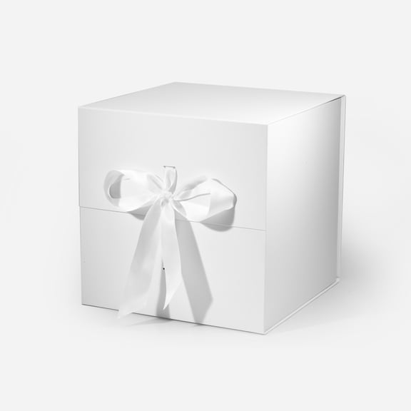 Geoto 11"×11"×11" Medium Cube Size Luxury Candle Packaging Box, Rigid Cardboard Chocolate Packaging Boxes Wholesale(White with Ribbon)