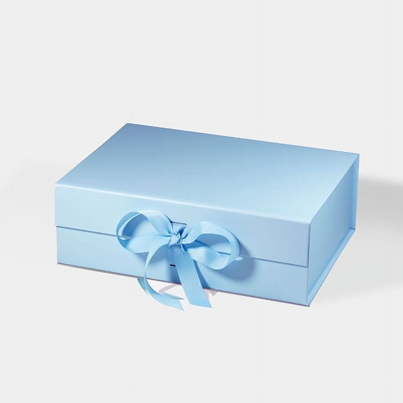 Geoto 11"×8.26"×3.74" Medium Size Luxury Rigid Foldable Magnetic Closure Collapsible Gift Packaging Boxes(Baby Blue with Ribbon)