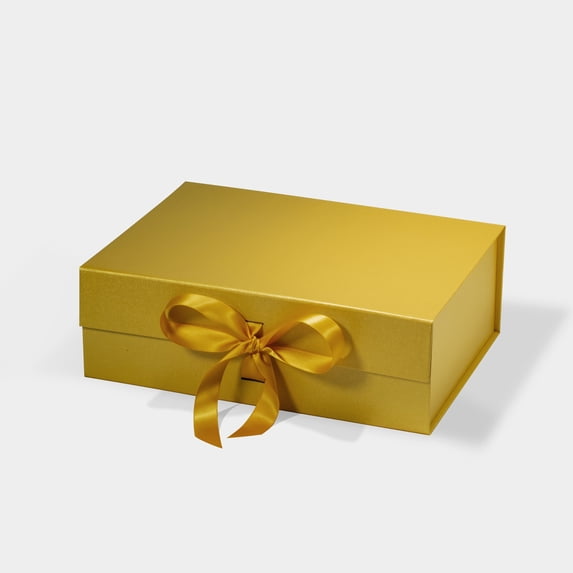 Geoto 11"×8.26"×3.74" Medium Size Luxury Rigid Foldable Magnetic Closure Collapsible Gift Packaging Boxes(Pearl Yellow with Ribbon)