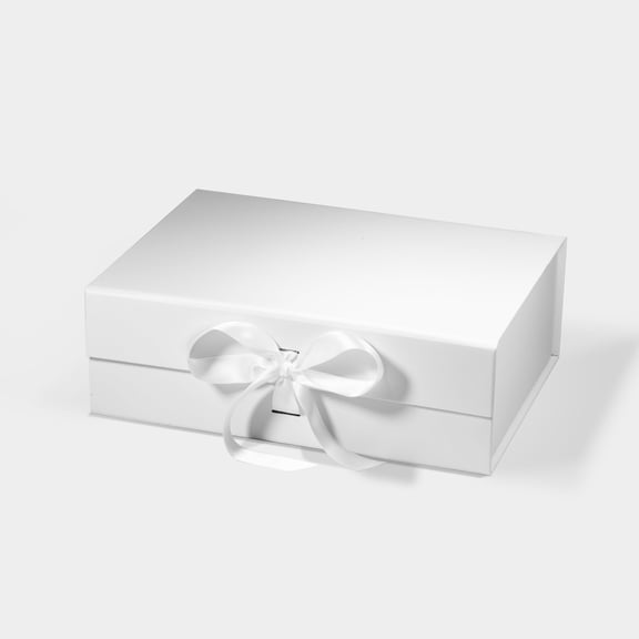 Geoto 11"×8.26"×3.74" Medium Size Luxury Rigid Foldable Magnetic Closure Collapsible Gift Packaging Boxes(White with Ribbon)