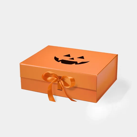Geoto 13"×10"×4.52" A4 Deep Orange Digital Printing Gift Box with Ribbon for Halloween, Luxury Rigid Magnetic Closure Box(Print A)