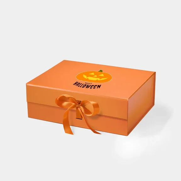 Geoto 13"×10"×4.52" A4 Deep Orange Digital Printing Gift Box with Ribbon for Halloween, Luxury Rigid Magnetic Closure Box(Print B)