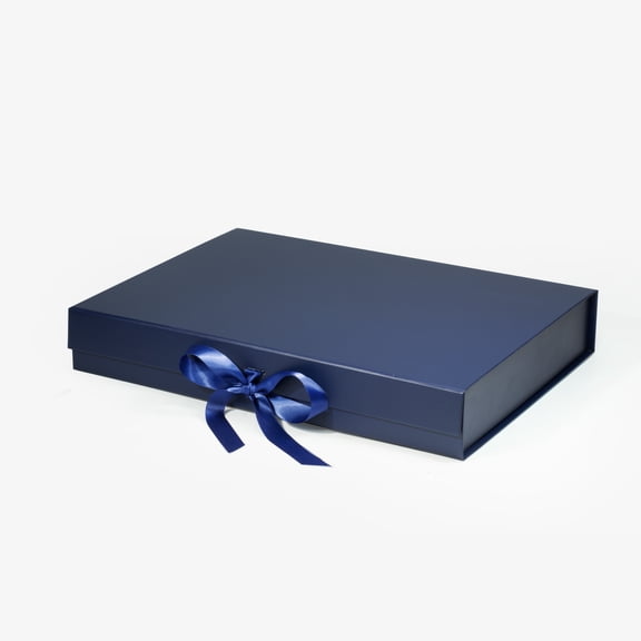 Geoto 15"x11"x2.36" Large Shallow Size Luxury Rigid Foldable Magnetic Closure Collapsible Gift Packaging Boxes(Navy Blue with Ribbon)