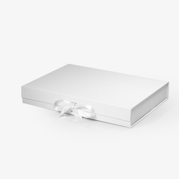 Geoto 15"x11"x2.36" Large Shallow Size Luxury Rigid Foldable Magnetic Closure Collapsible Gift Packaging Boxes(White with Ribbon)