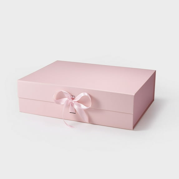 Geoto 15"x11"x4.33" Large Size Luxury Rigid Foldable Magnetic Closure Collapsible Gift Packaging Boxes(Pink with Ribbon)