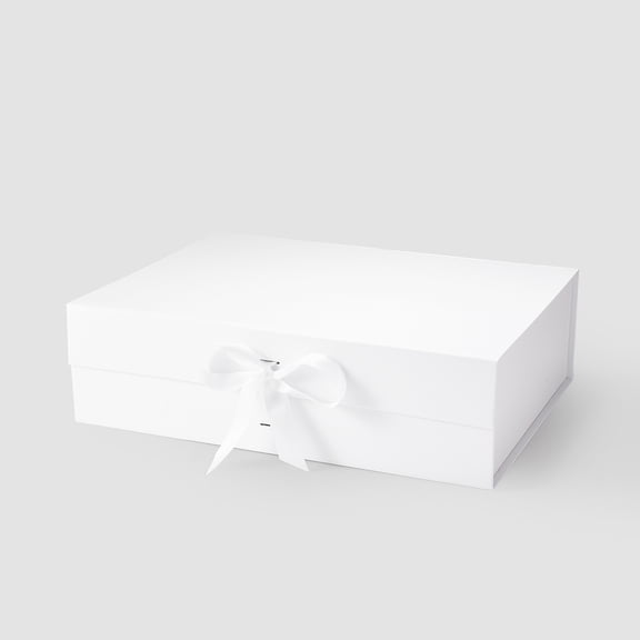 Geoto 15"x11"x4.33" Large Size Luxury Rigid Foldable Magnetic Closure Collapsible Gift Packaging Boxes(White with Ribbon)