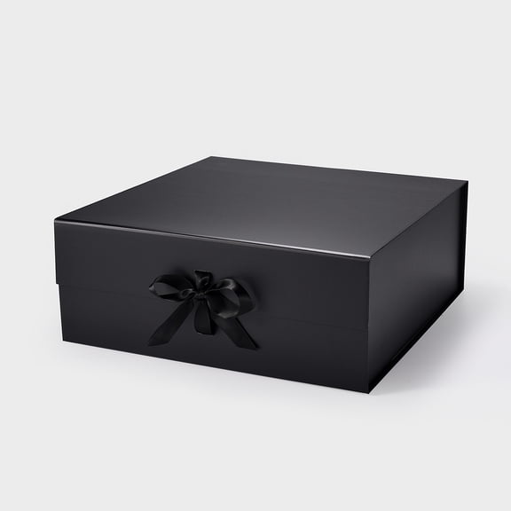 Geoto 15"x15"x5.9" Large Square Size Luxury Rigid Foldable Magnetic Closure Collapsible Gift Packaging Boxes(Black with Ribbon)