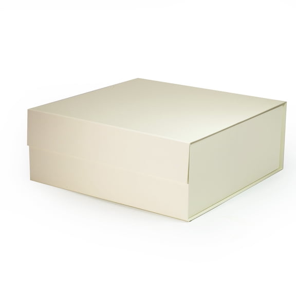 Geoto 15"x15"x5.9" Large Square Size Luxury Rigid Foldable Magnetic Closure Collapsible Gift Packaging Boxes(Ivory)