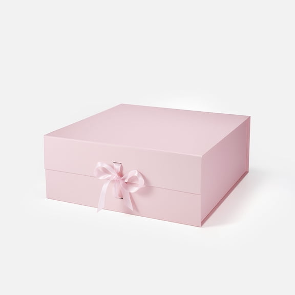 Geoto 15"x15"x5.9" Large Square Size Luxury Rigid Foldable Magnetic Closure Collapsible Gift Packaging Boxes(Pink with Ribbon)