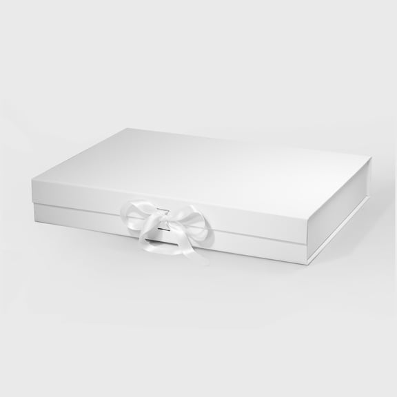 Geoto 17.32"×12.6"×2.76" A3 Extra Shallow Size Luxury Rigid Foldable Magnetic Closure Collapsible Gift Packaging Boxes(White with Ribbon)