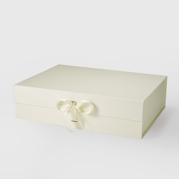 Geoto 17.32"×12.6"×4.72" A3 Shallow Size Luxury Rigid Foldable Magnetic Closure Collapsible Gift Packaging Boxes Wholesale(Ivory with Ribbon)