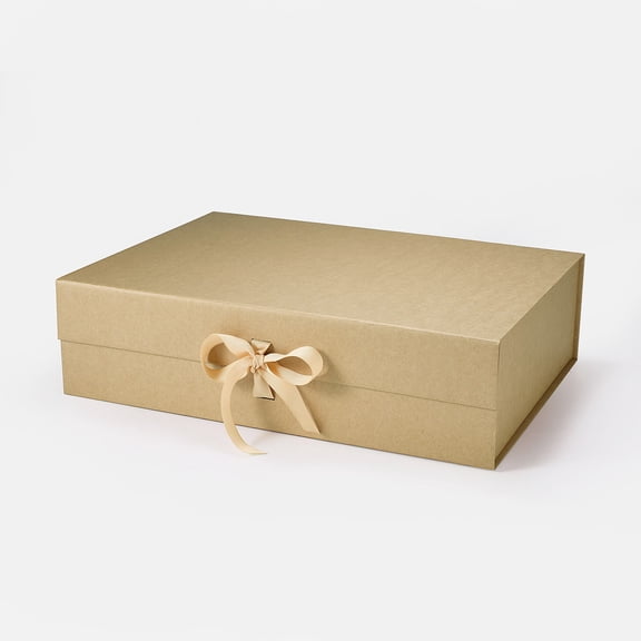 Geoto 17.32"×12.6"×4.72" A3 Shallow Size Luxury Rigid Foldable Magnetic Closure Collapsible Gift Packaging Boxes Wholesale(Kraft with Ribbon)