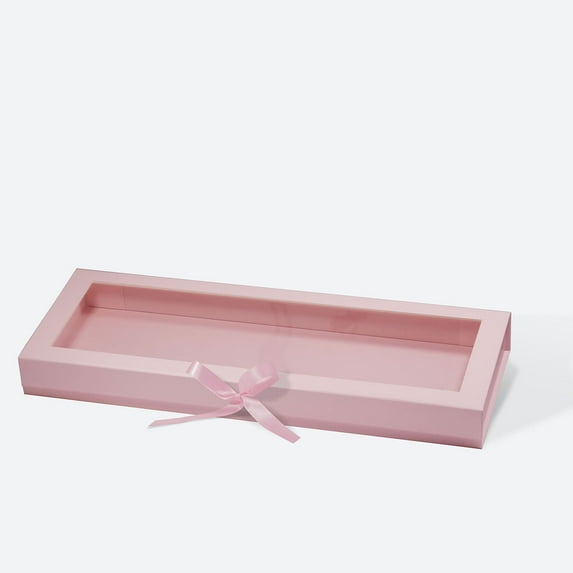 Geoto 19.68"×7.09"×2.09" F3 Size Luxury Rigid Foldable Magnetic Closure Collapsible Gift Packaging Boxes Wholesale(Pink with Window with Ribbon)