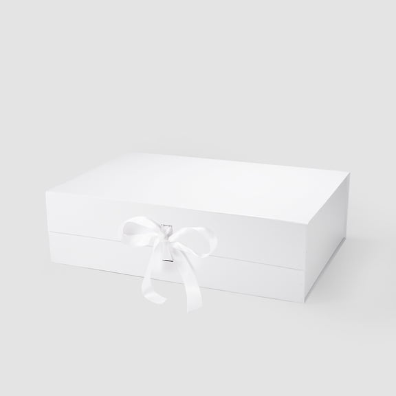 Geoto 19.7x13.4x5.8 XL Extra Large Magnetic Closure Collapsible Gift Boxes, Luxury Rigid Big Hamper Boxes Wholesale (White with Ribbon)